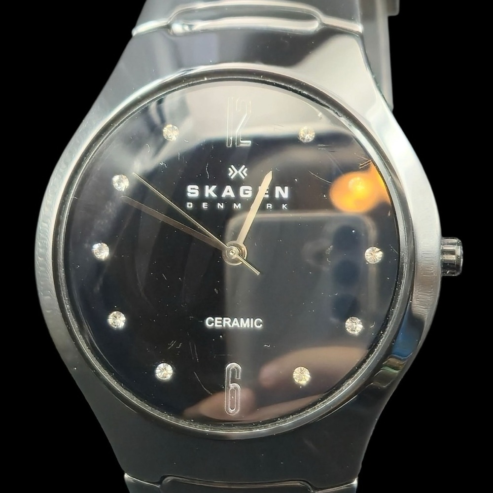 Skagen Black Ceramic Watch with Crystal Markers